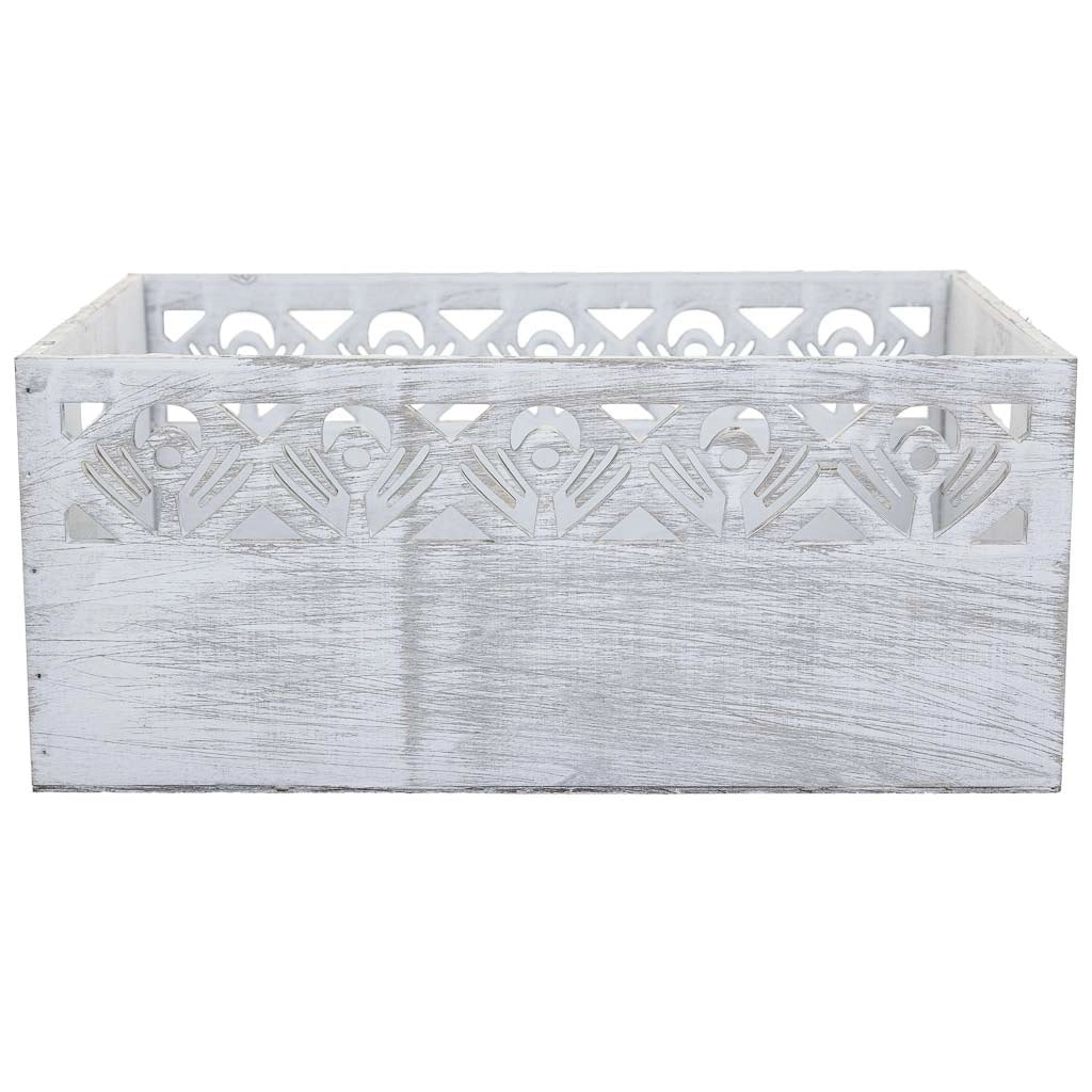 Set di 3 cesti in legno bianco 35x25x15h-30x20x14h-25x15x13