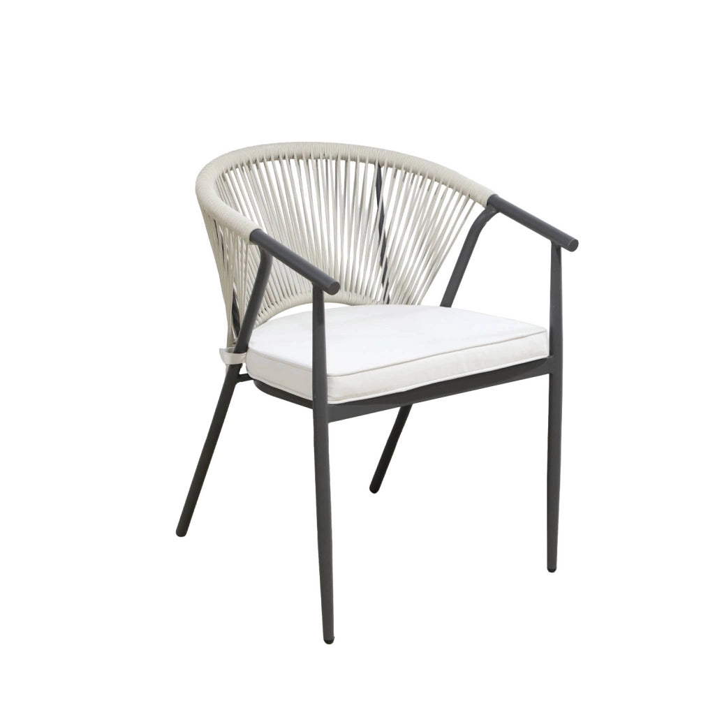 Set 4 sedie da giardino impilabili in acciaio e corde, beige