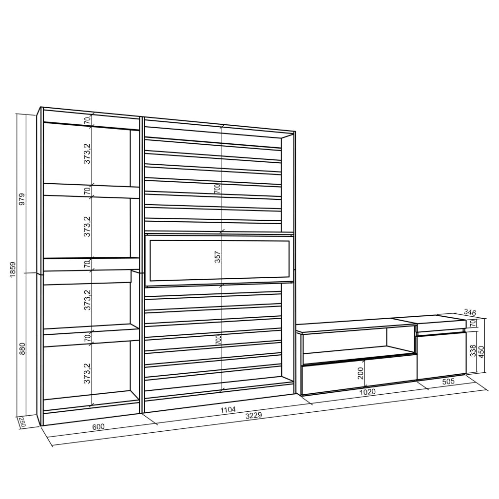 Mobile TV, Soggiorno, 320x35x186cm, Camino elettrico, colore Rovere e nero RF2598