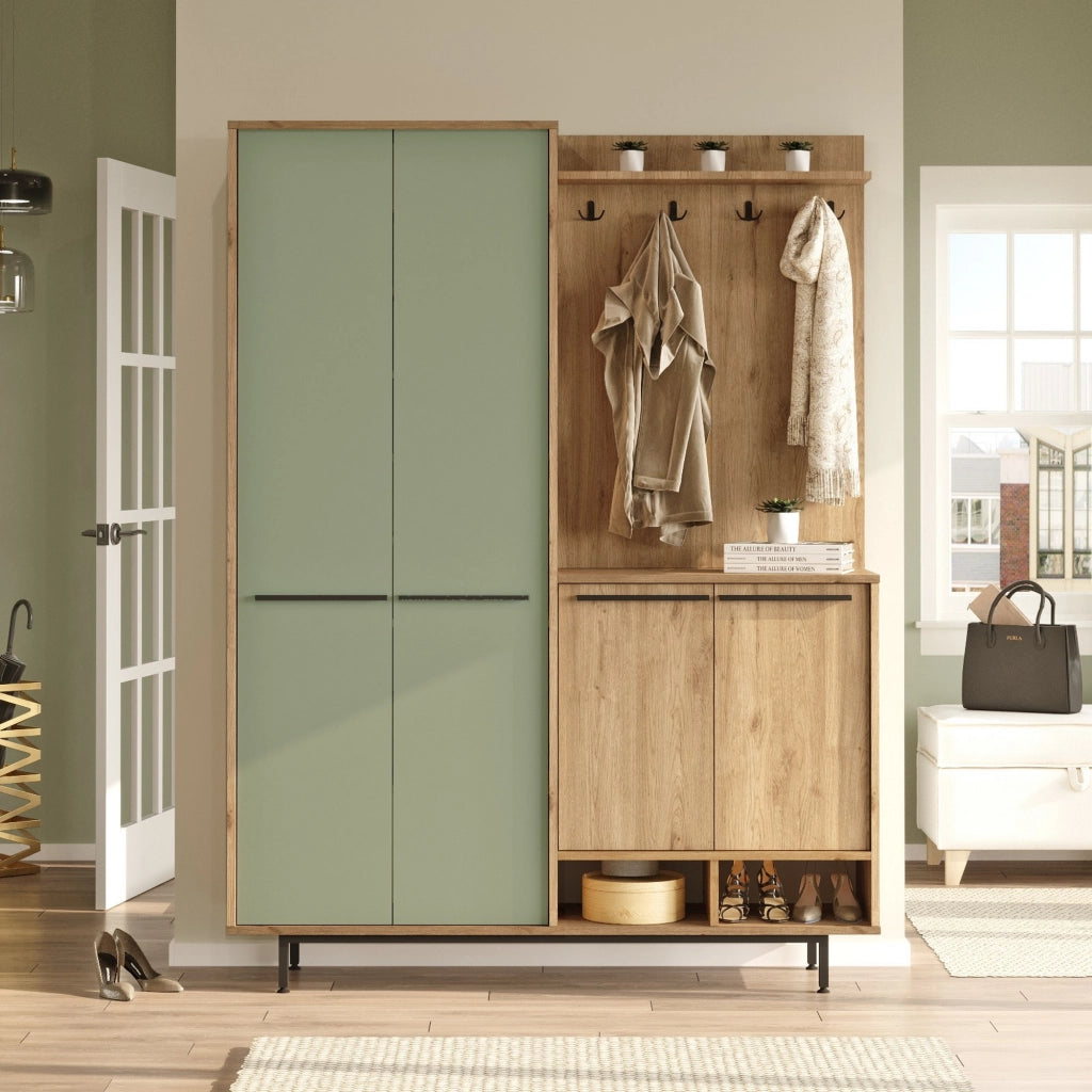 Tignale, Mobile da Ingresso Appendiabiti, 147x36x196h cm Verde Salvia