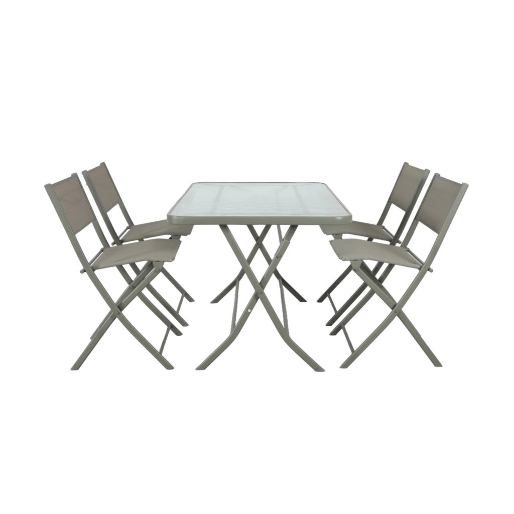 Set tavolo da giardino pieghevole in acciaio con 4 sedie, verde kaki