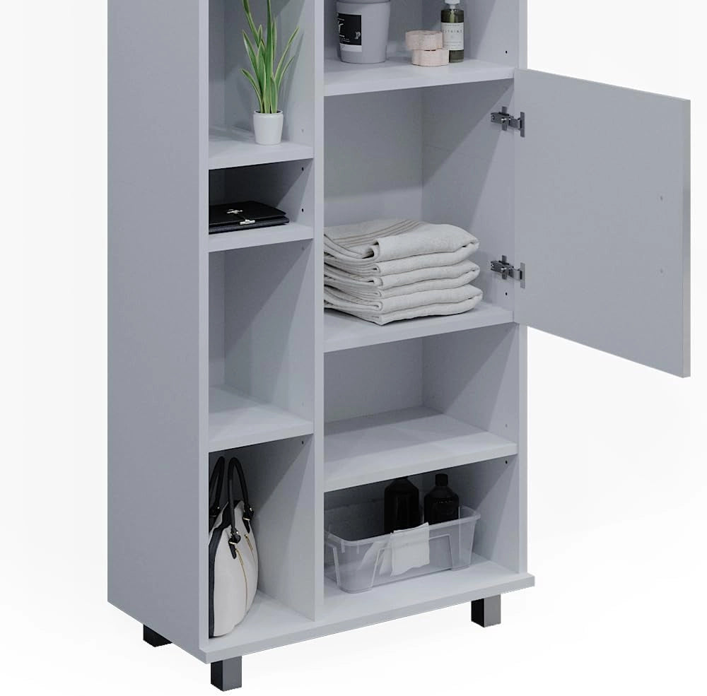 Set mobili bagno Ilias, Bianco lucido, 60 cm, composto da mobile lavabo, pensile a specchio, colonna e base media