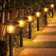 Set di lampade solari per esterno - 6 pezzi lampade solari acqua resistente con vetro di wolfram a luce calda - Accensione automatica - Adatto per prato, terrazza e cortile interno