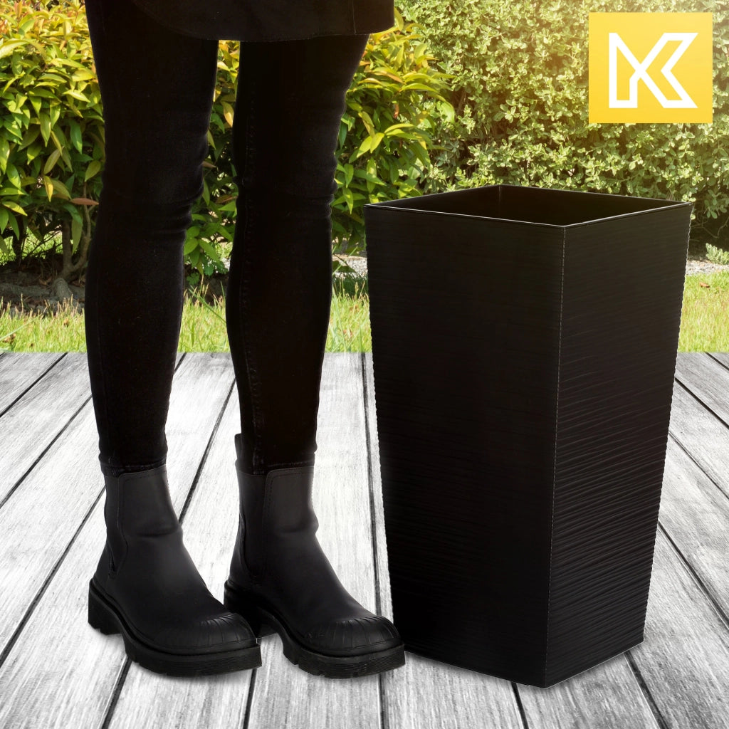 Vaso da fiori KADAX per giardino + inserto, 24x47 cm, alto, grande, nero, per terrazza, fiori