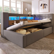 Letto singolo 90x200 cm con LED, ricarica USB-C e materasso