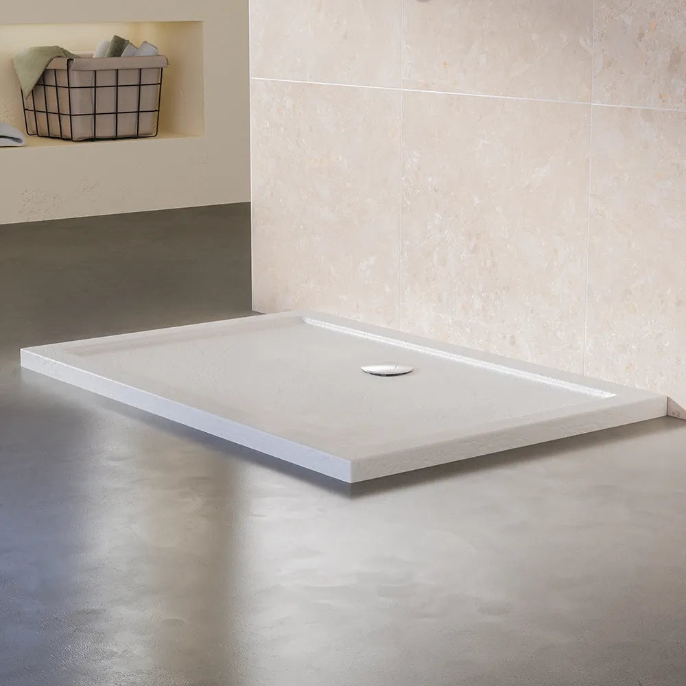 Piatto doccia 80x120 effetto pietra bianco in acrilico altezza slim | Petra