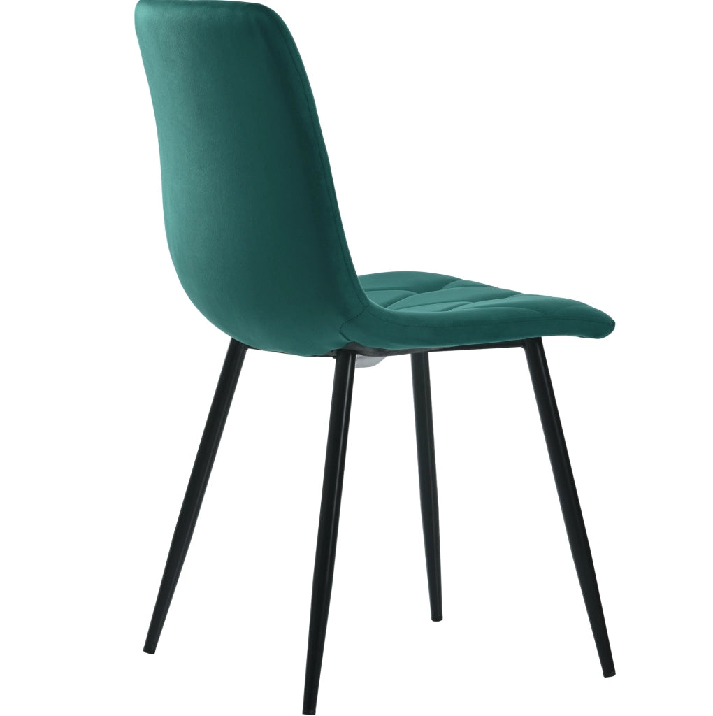 Set di 4 sedie da pranzo imbottite in velluto verde scuro; struttura in metallo