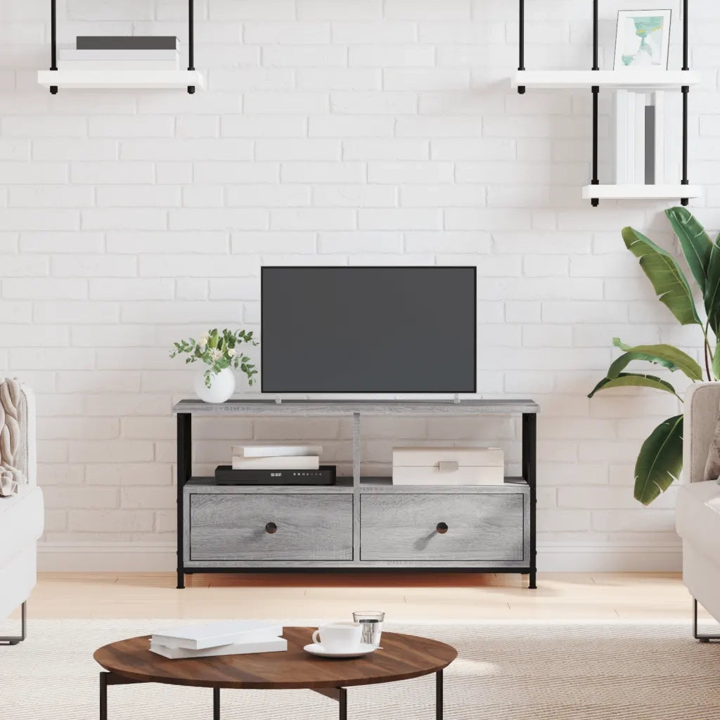 Mobile TV Grigio Sonoma 90x33x45 cm Legno Multistrato e Ferro 831796