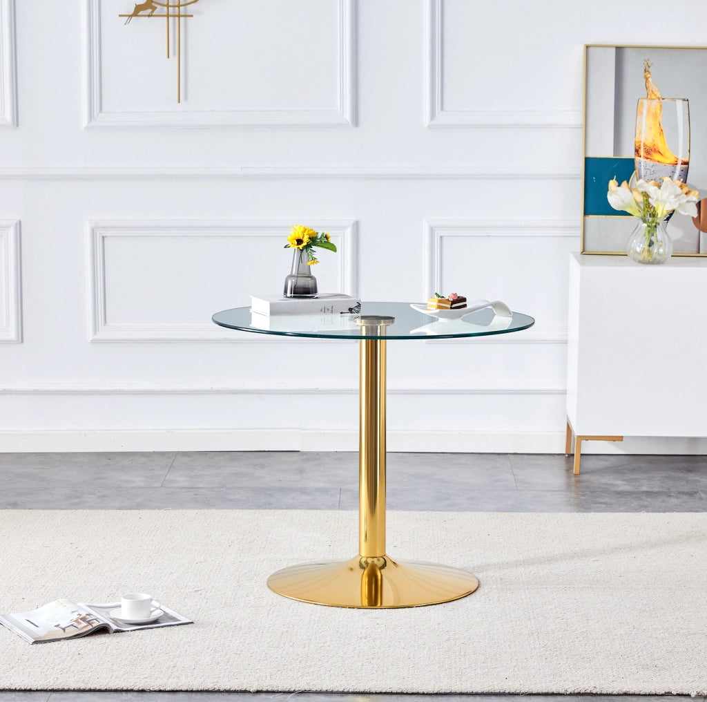 Tavolo da bar rotondo in vetro Ø85 cm con base dorata