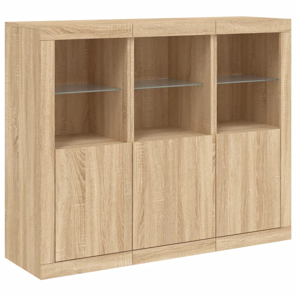 Buffet credenza cassettiera armadio mobile contenitore organizer per cucina soggiorno salotto con luci a LED 3 pezzi legno ingegnerizzato Sonoma marrone 02_0037216
