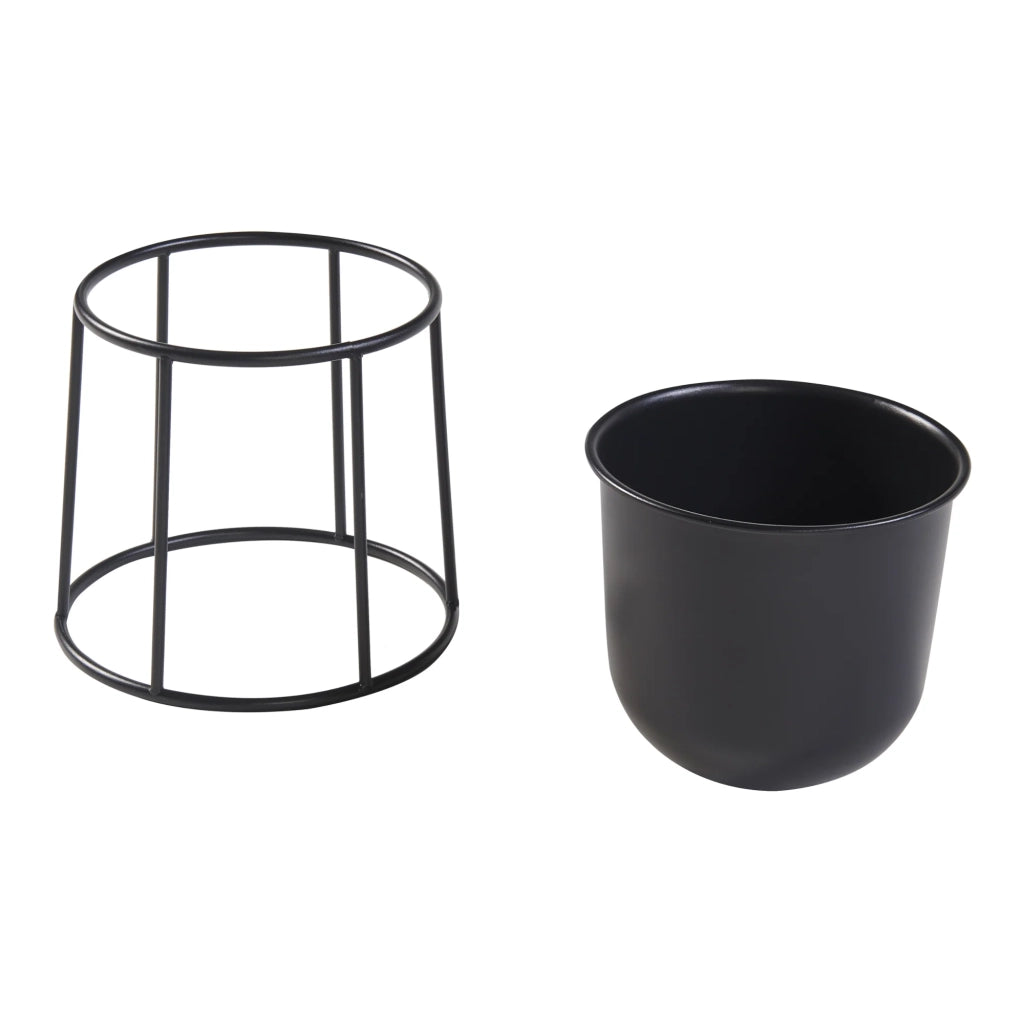 Set di 2 portavasi di varie dimensioni con fioriere in metallo nero 03_0010594