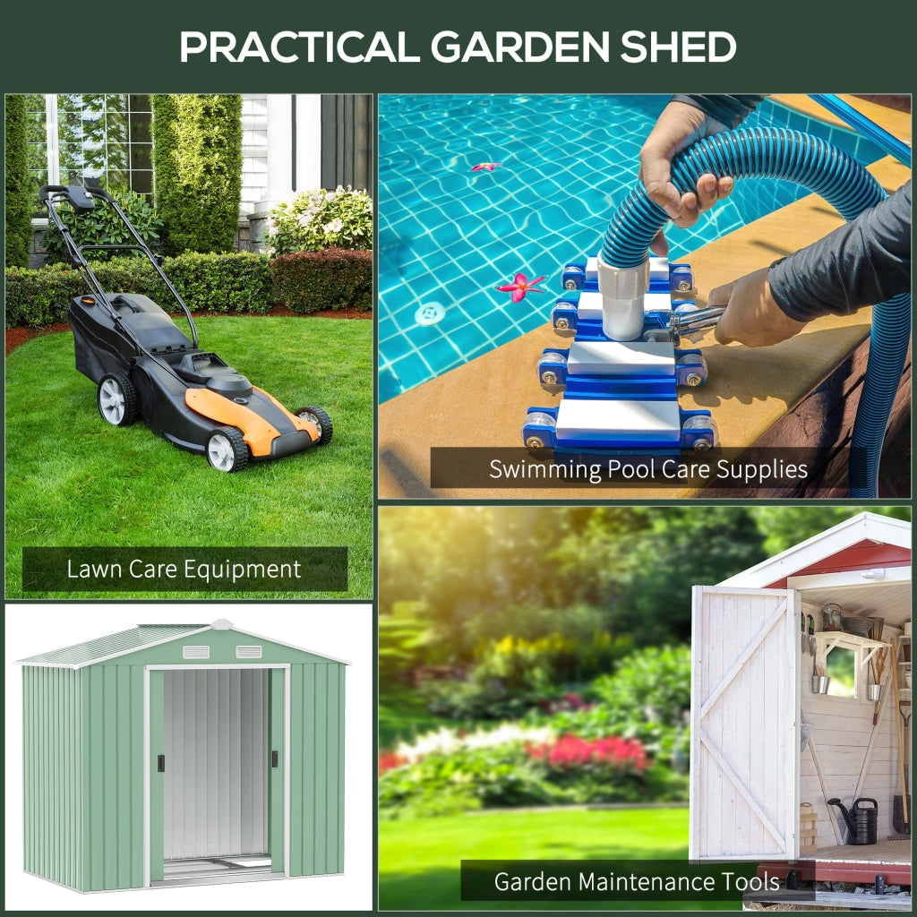 Casetta Box da Giardino 213x130x185 cm con Porte Scorrevoli in Acciaio Verde