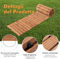 Passerella Arrotolabile per Giardino, Vialetto con Filo di Ferro e Consistenza Antiscivolo Resistente alle Intemperie, Percorso in Legno per Cortile e Spiaggia (245 x 43 x 2 cm)