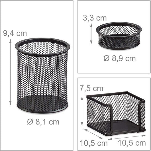 Set di 7 articoli per ufficio portapuntine portapenne portapenne blocco note biglietti da visita posta superfici metalliche portaoggetti nero 13_0002466