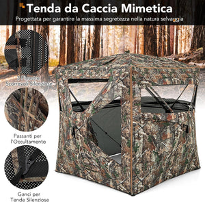Tenda da Caccia 5 in 1 per 2-3 Persone, Tenda Mimetica a Visione a 360° per Caccia, Tenda Pop-Up Camouflage con Borsa da Trasporto, Attrezzatura Caccia Funzione da Recinto, 148 x 148 x 164 cm