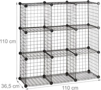Ripiano modulare in griglia a rete 9 scomparti metallici contenitore in rete 35x35 cm nero 13_0001074