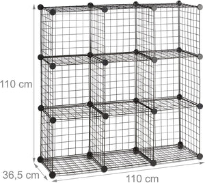 Ripiano modulare in griglia a rete 9 scomparti metallici contenitore in rete 35x35 cm nero 13_0001074