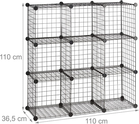 Ripiano modulare in griglia a rete 9 scomparti metallici contenitore in rete 35x35 cm nero 13_0001074