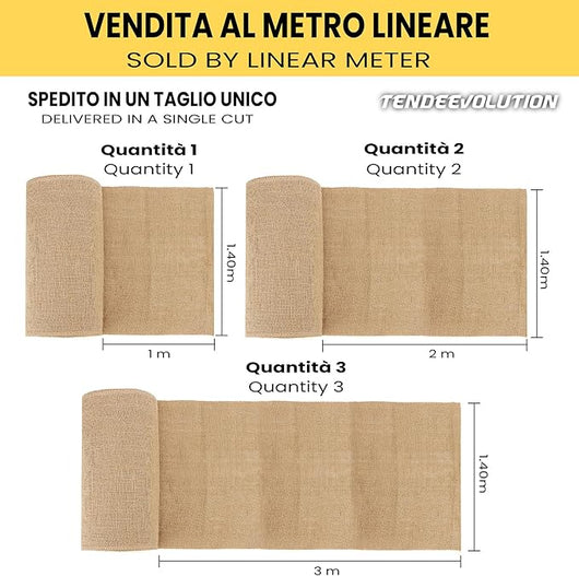 Tessuto Juta Naturale Premium - 330g/m², Altezza 1,40m - Vendita al Metro Lineare per Artigianato, Sartoria e Decorazione
