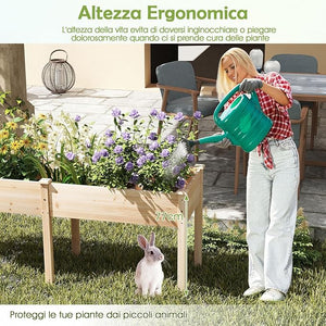 Fioriera da Giardino Rialzata, Letto da Giardino Elevato in Legno con Pannello Divisore, Fori di Drenaggio, Aiuola Rialzata per Piante, Fiori, Erbe e Verdure (Naturale)