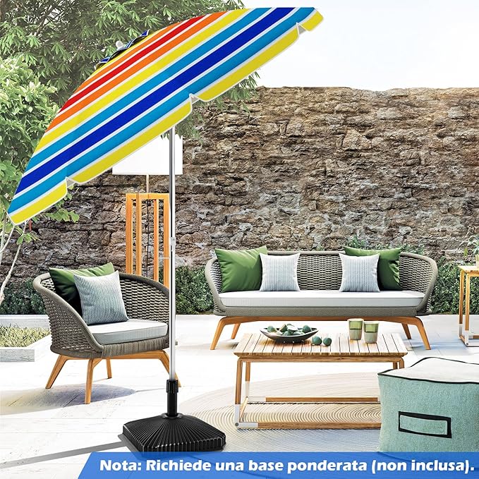 Ombrellone da Spiaggia 198 cm, Ombrello Parasole da Esterno con Palo Inclinabile in Alluminio, Ombrellone Portatile con Borsa di Trasporto, Anti UV 50+, 8 Stecche (Colorato)