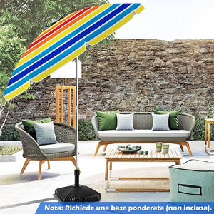 Ombrellone da Spiaggia 198 cm, Ombrello Parasole da Esterno con Palo Inclinabile in Alluminio, Ombrellone Portatile con Borsa di Trasporto, Anti UV 50+, 8 Stecche (Colorato)