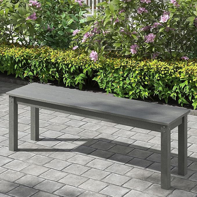 Panchina da Esterno in HDPE 140 x 35 x 45 cm, Panca da Giardino Senza Schienale per 2-3 Persone, Panchina dello Spogliatoio per Patio e Cortile, Portata 340 kg (Grigio)