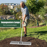 Rastrello Livellatore per Prato, Attrezzo per la Livellatura del Prato con Manico Ergonomico, Livellatrice per Giardino, Cortile, Campo da Golf, Fattoria e Pascolo (Argento 91 x 25 cm)