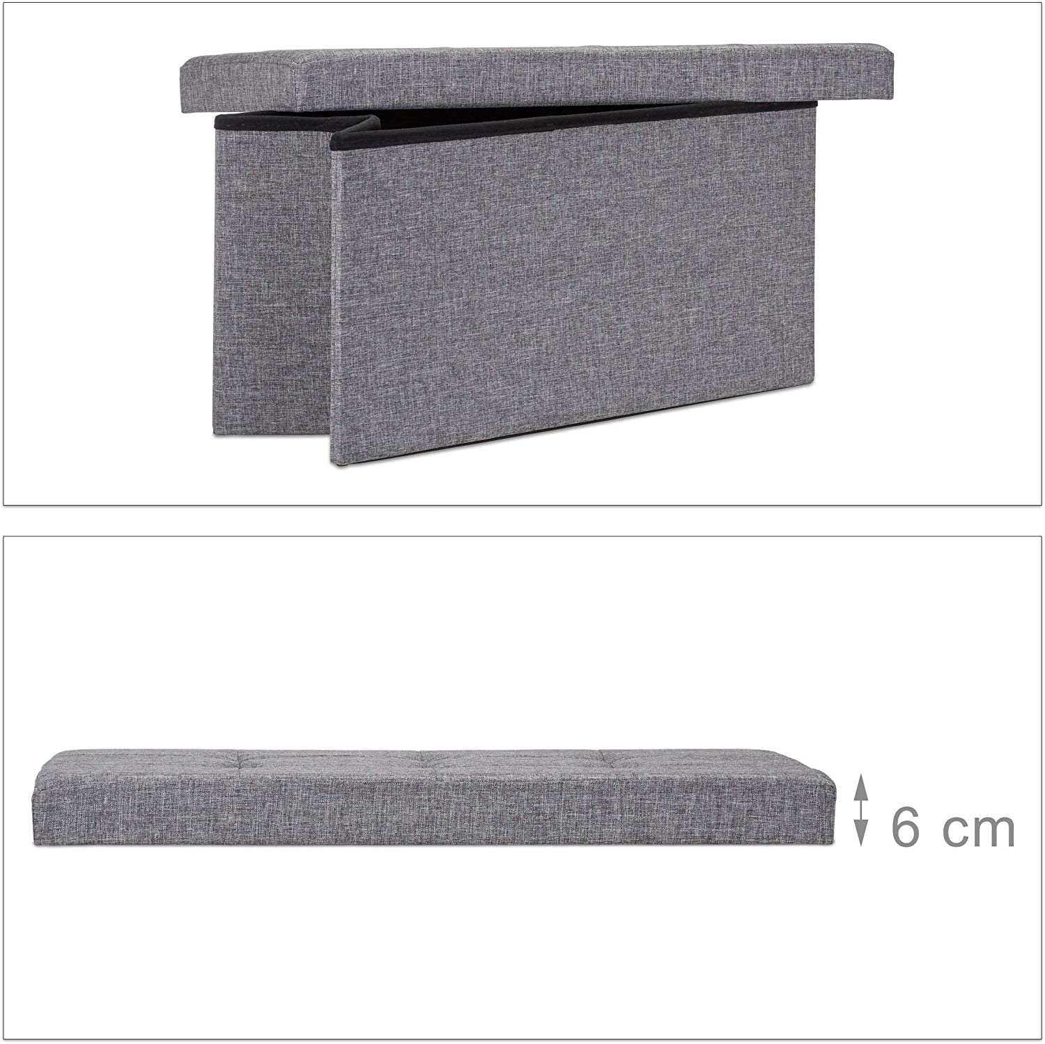 Panca sgabello pouf pieghevole contenitore poggiapiedi 76 cm lino grigio 13_0002337_3