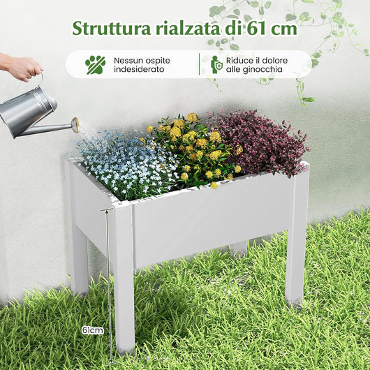 Letto da Giardino Rialzato, Fioriera con Indicatore di Livello dell'Acqua, Foro di Drenaggio e Divisori Rimovibili, Aiuola Rialzata da Esterno in Plastica per Verdure, Frutta ed Erbe (Bianco)