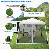 Gazebo Pieghevole da Giardino 3 x 3 M, Impermeabile, Altezza Regolabile, Gazebo da Esterno con Rete, per Spiaggia, Campeggio, Patio, Mercato, Bianco