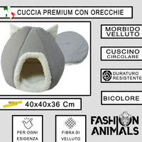 Cuccia Premium per cani e gatti - Letto morbido e confortevole - Base antiscivolo - Resistente e Facile da lavare (with ears-Grigio)