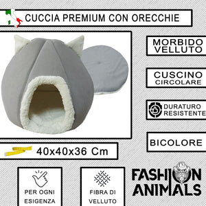 Cuccia Premium per cani e gatti - Letto morbido e confortevole - Base antiscivolo - Resistente e Facile da lavare (with ears-Grigio)