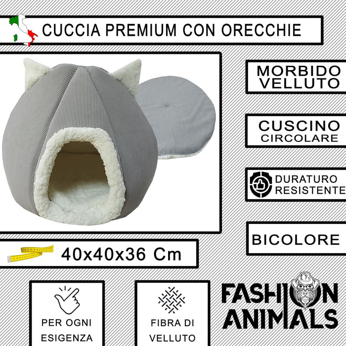 Cuccia Premium per cani e gatti - Letto morbido e confortevole - Base antiscivolo - Resistente e Facile da lavare (with ears-Grigio)