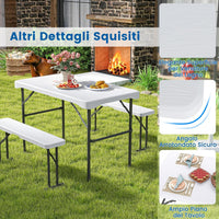 Tavolo e Sedie da Giardino, Set Tavolo da Picnic Pieghevole con 2 Panchine, Piano in HDPE, Struttura in Metallo, Tavolo da Picnic per 4 Persone, 108 x 60 x 70 cm