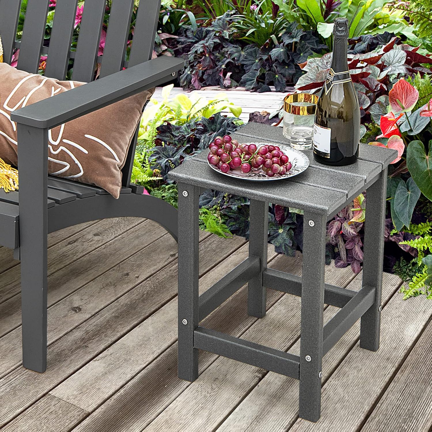 Tavolino da Giardino Quadrato per Esterno, Tavolo Adirondack in HDPE Resistente alle Intemperie, per Interno ed Esterno Patio, Portico, Giardino, Facile Manutenzione (Quadrato, Grigio)