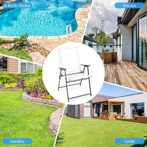 Set di 2/4 Sedie Pieghevoli da Giardino in Textilene, Sedie da Esterno con Schienale Alto, Poltrona Portatile per Giardino Campeggio Patio, Portata 150 kg (4, Bianco, 62 x 58 x 96 cm)