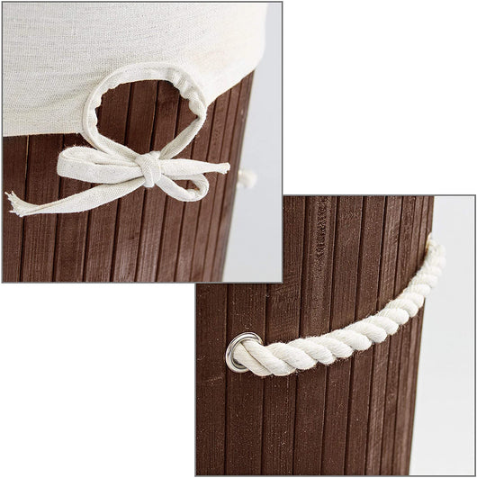 Cesto portabiancheria pieghevole pieghevole con sacco in cotone 80 litri rotondo bambù marrone 13_0001906