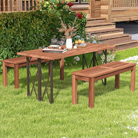 Panchina da Giardino 100 x 30,5 x 47cm, Set di Panca in Legno Massello da Esterno con Sedile a Doghe e Robusto Telaio, Arredo per Balcone e Ingresso, Naturale (1)