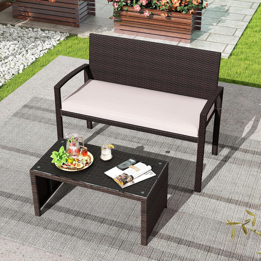 Panchina da Esterno in Rattan PE 110 x 56 x 84 cm, Panchina da Giardino con Morbido Cuscino, Schienale e Braccioli, Poltrona per Veranda, Balcone e Ingresso (Bianco)