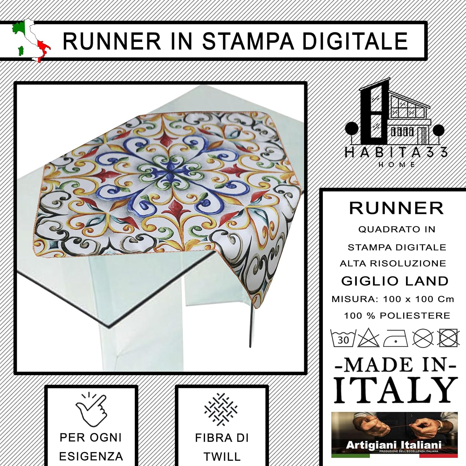 Runner da Tavola, Centrotavola Moderno per Mobili da interno o esterno Made in Italy (Giglio Land)