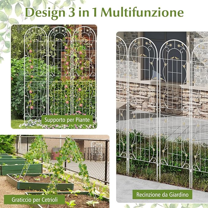 Grigliati per Rampicanti 180 x 50 CM, Set di 2 Tralicci di Metallo Antiruggine per Piante Rampicanti, Rose e Verdure, Decorazione Esterna per Giardino, Cortile e Patio (Bianco)