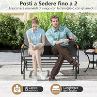 Panca a Dondolo da Esterno, Panchina a 2/3 Posti da Giardino con Movimento Oscillante, Braccioli Curvi in Legno, Sedia a Dondolo per Veranda, Giardino, Portata 300KG/450KG (2 Posti)