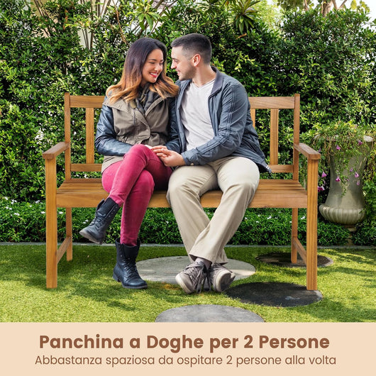 Panchina da Esterno in Legno di Acacia, Panchina con Schienale, Braccioli e Sedile a Doghe, Panchina da Giardino, Balcone e Cortile, Portata 360 kg (122 x 56,5 x 86 cm)