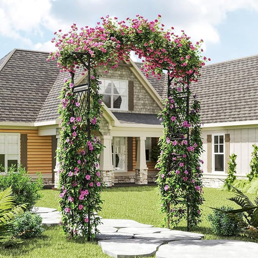 Arco da Giardino con Traliccio per Piante Rampicanti, Arco in Metallo con Rivestimento Antiruggine, Supporto da Esterno per Festa e Matrimonio