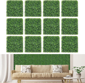 Pianta Finta 50 x 50 cm 12 Pezzi, Pannelli da Parete in Erba Artificiale, Pannelli in PE, Recinzione di Privacy da Interno ed Esterno per Giardino, Cortile e Salotto
