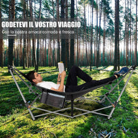 Amaca Pieghevole, Amaca con Tasca Laterale, Amaca con Supporto in Metallo e Fibbie Antiribaltamento, per Interno ed Esterno, Fino a 150 kg(Nero)