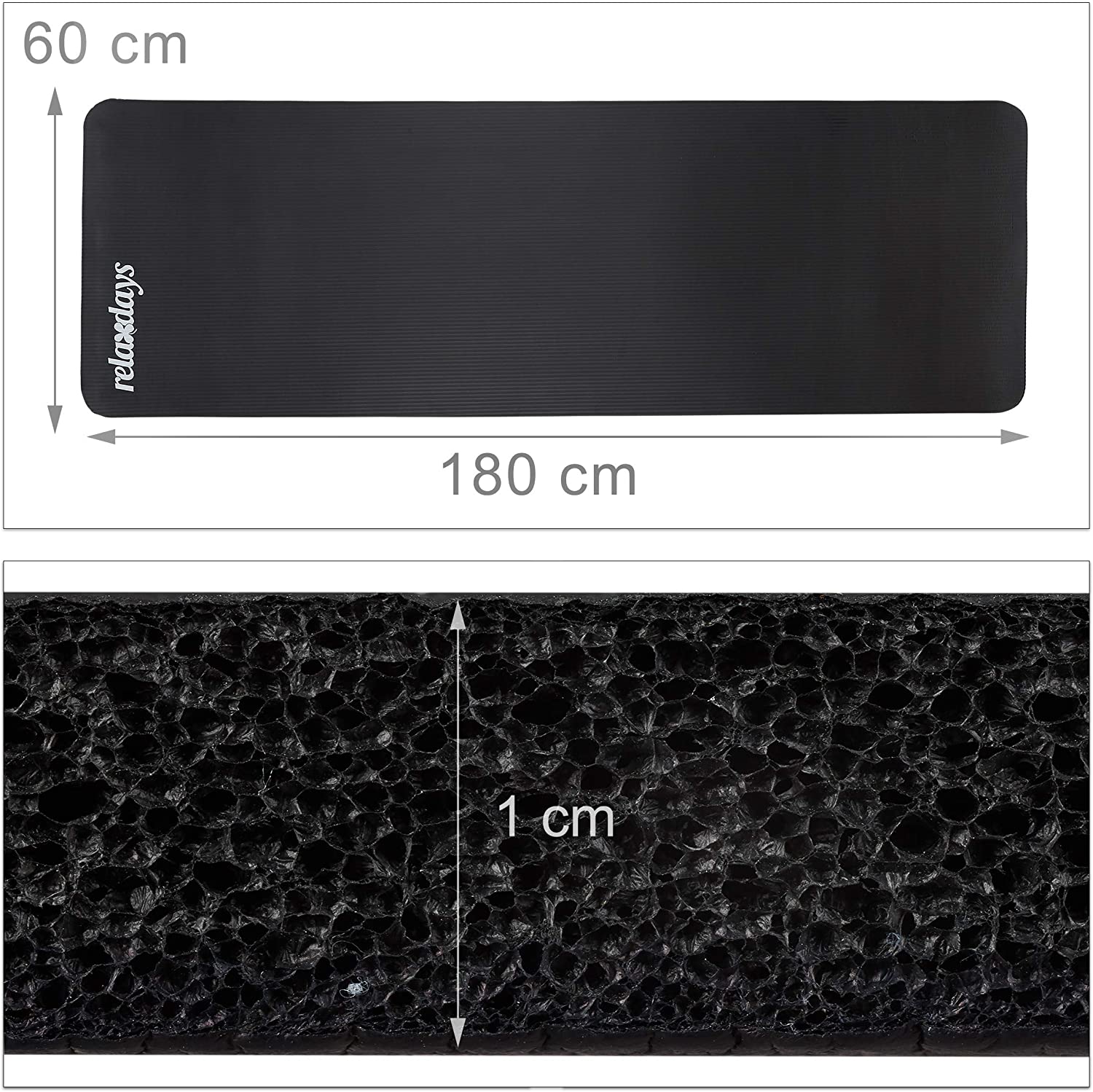 Tappetino yoga spessore 1 cm cinturino in gomma trasporto ginnastica pilates aerobica nero 13_0002843_3