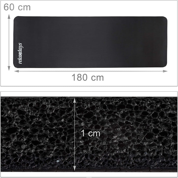 Tappetino yoga spessore 1 cm cinturino in gomma trasporto ginnastica pilates aerobica nero 13_0002843_3