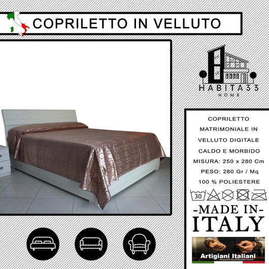 Copriletto Matrimoniale Autunno Inverno in Morbido Velluto Digitale, Misure Generose 250x280cm, Manifattura Italiana (Foil Rosa)